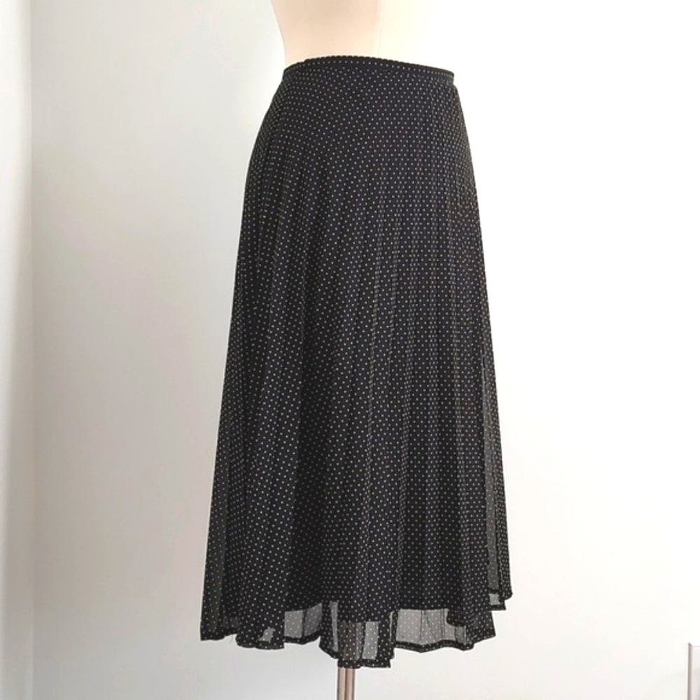 Wool Street Elegant Black & White Pleated Polka Dot Full Skirt/ Size 36/US 6